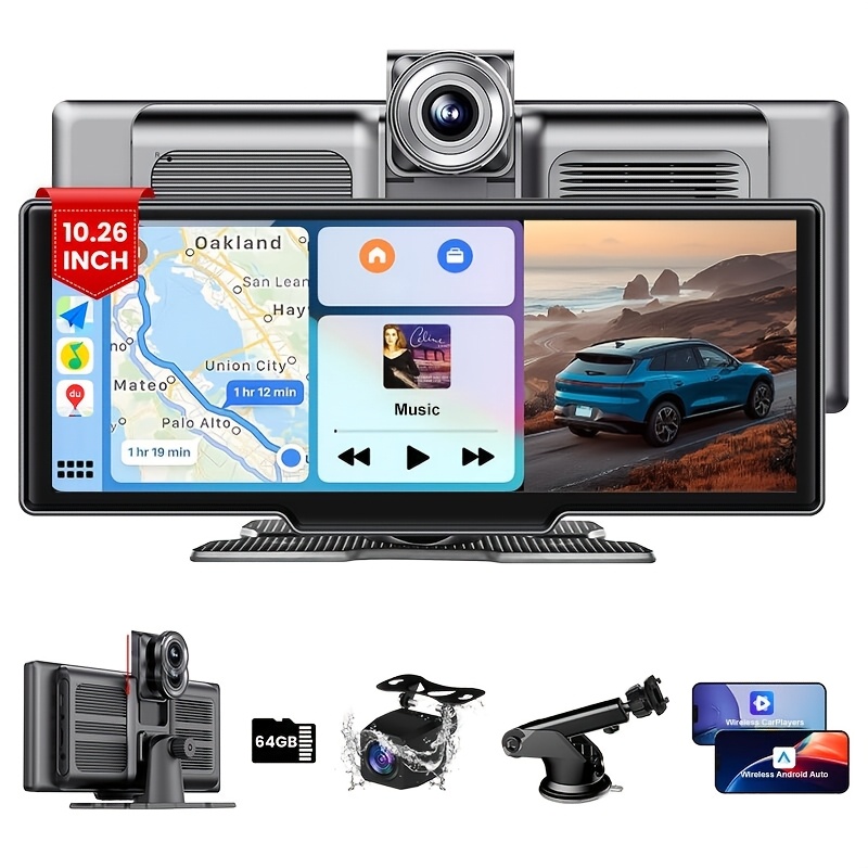 

10.26 Portable Car , Wireless Carplayer, Auto, Hd Car Touchscreen , 1080p Cam, 2.5k Cam , , Rear , Navigation, Fm