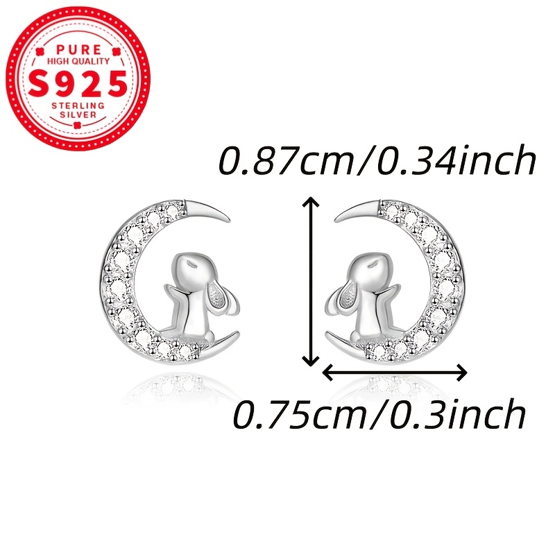 S925 Sterling Silver Moon & Rabbit Ears Earrings
