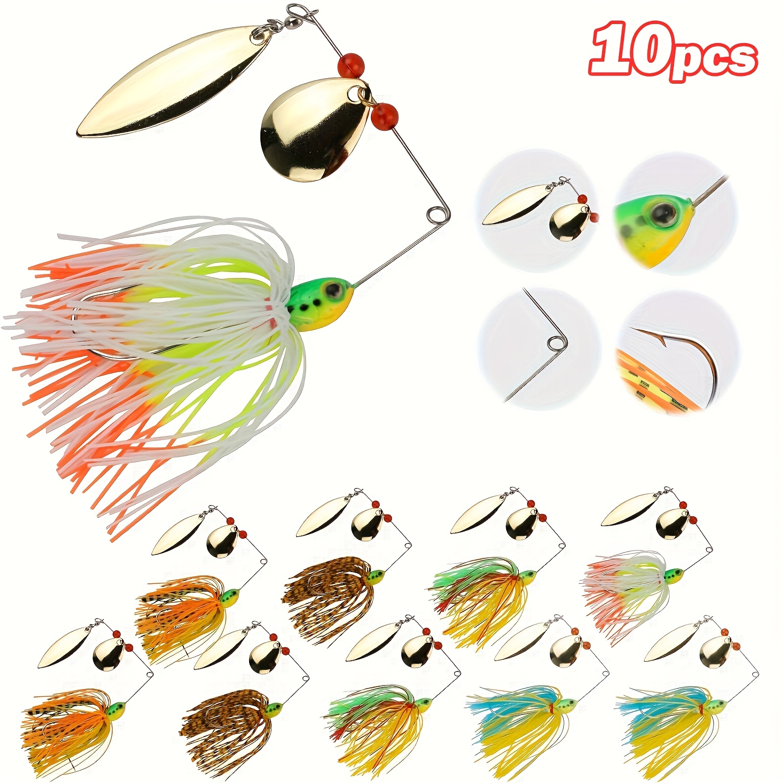 Image of Goture 10pcs Fishing Lure, Spinner Baits Kit, Topwater Fishing Lure, Fishing Additions For