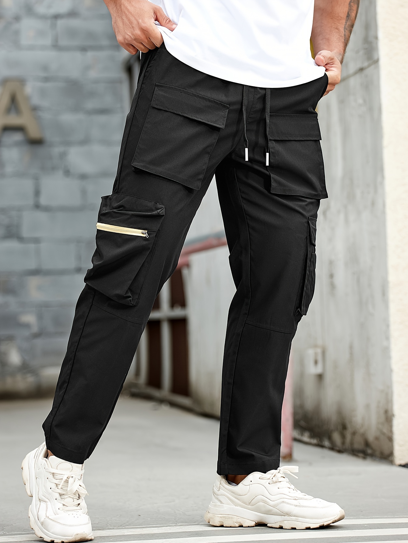 Style 500 Classic Relaxed Fit Solid Black Baggy Pants With WORK HARDER  Design