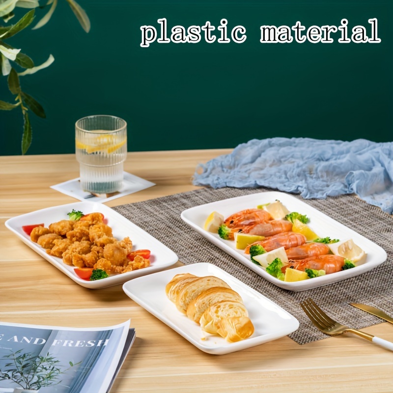 

6 Pack Plastic Dishes - Rectangle Serving Platters For Appetizers, Desserts, And Salads - Outdoor Safe, Hand Wash Party Plates - , Reusable For Restaurants, Catering, And