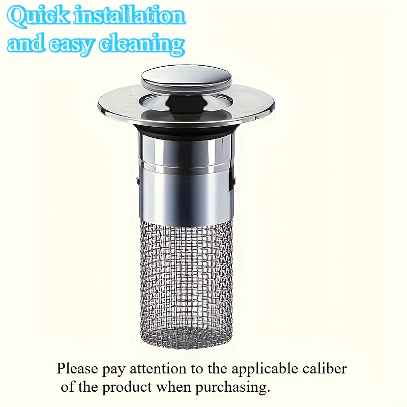TEMU 1pc Stainless Steel Retractable Sink Drain Stopper, Bathroom Hair Filter Net, And Cleaning Double-layer Anti-stain Residue Filter With Removable