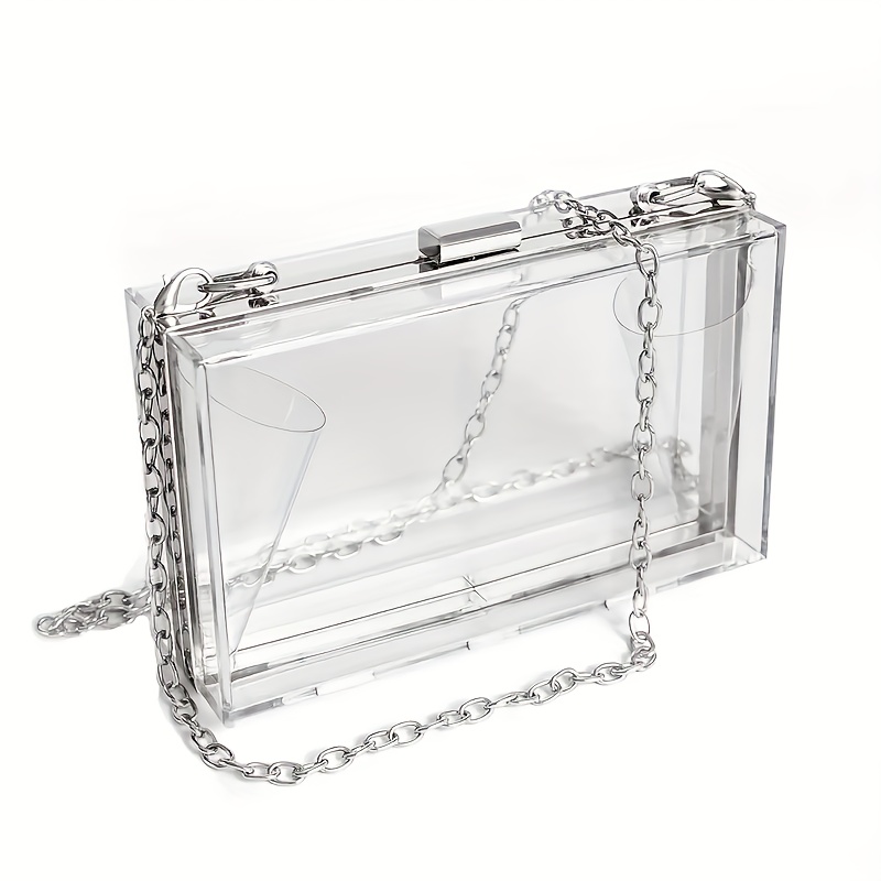 TEMU Transparent Acrylic Women's Wallet, Clear Handbag With Detachable Chain Shoulder Strap, Suitable For Evening Parties, Weddings, , No Required