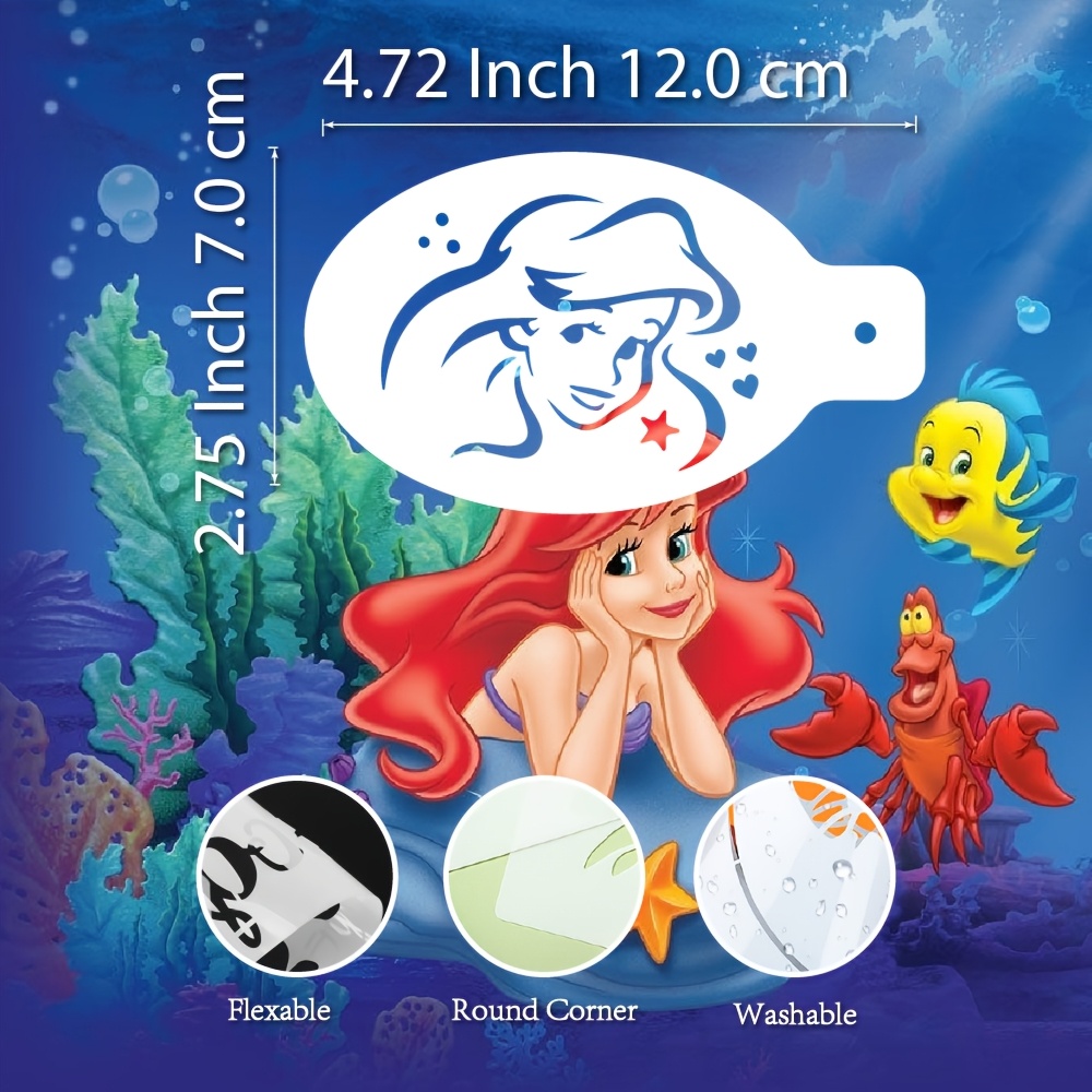Image of For Princess Stencil Reusable, The Little Mermaid Face Painting Stencil For Diy Art Projects, , And Starfish Spray Paint Template For Wall, , Fabric, Canvas And Home Decor