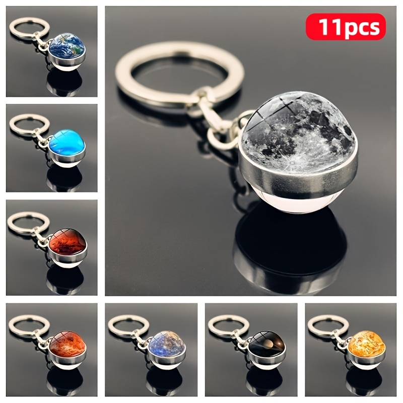TEMU 11pcs Porte-clés Système Solaire Planètes - pour Galaxie Nuage de Gaz Temps , Anneau de Clé Rond en Acrylique avec Boucle d'Anneau, Cadeau de