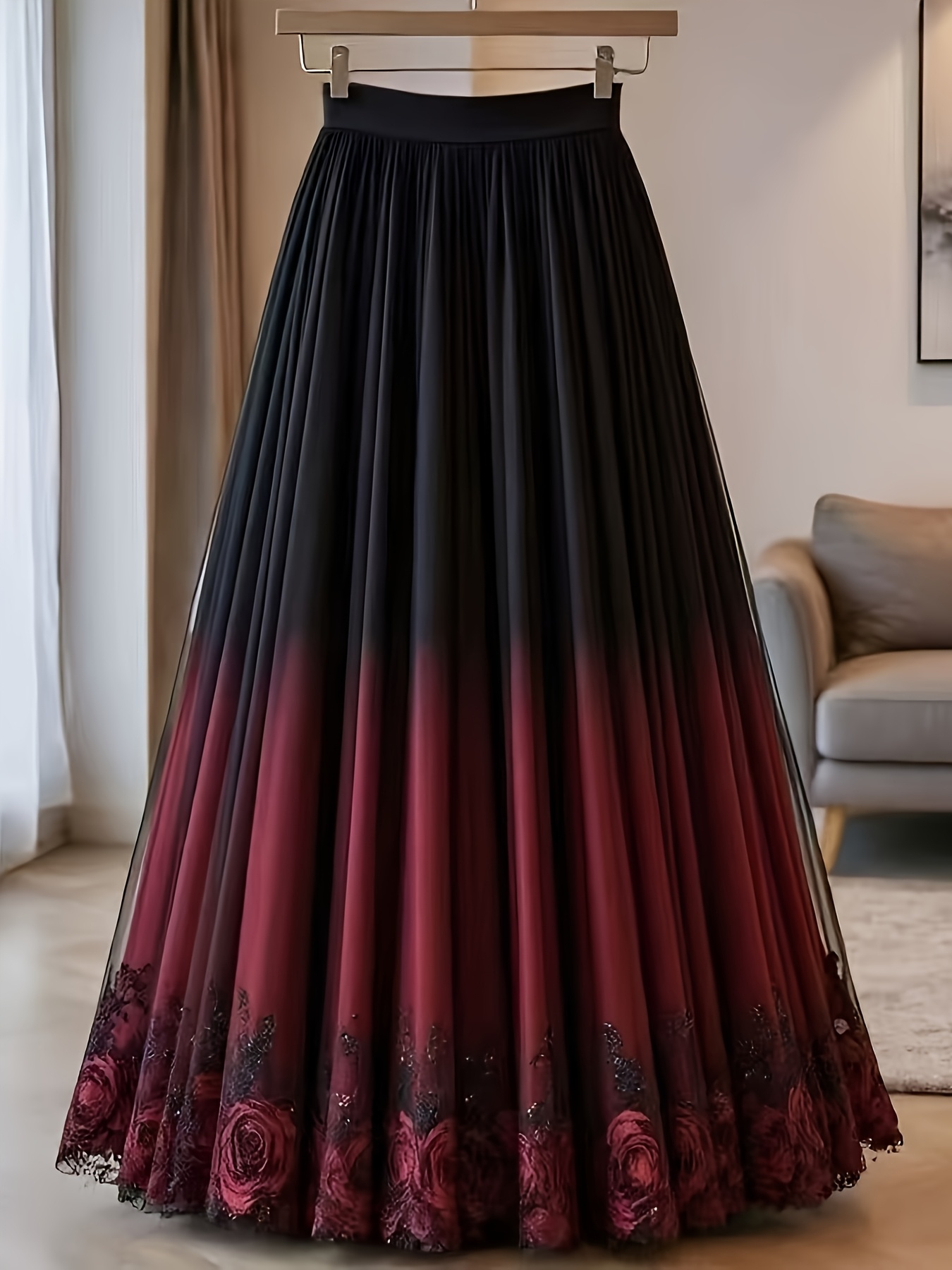 Women's Mesh A-Line Printed Skirt, Flowy and Sheer with a Long Drop, Breathable, Suitable for All Seasons, Perfect for P
