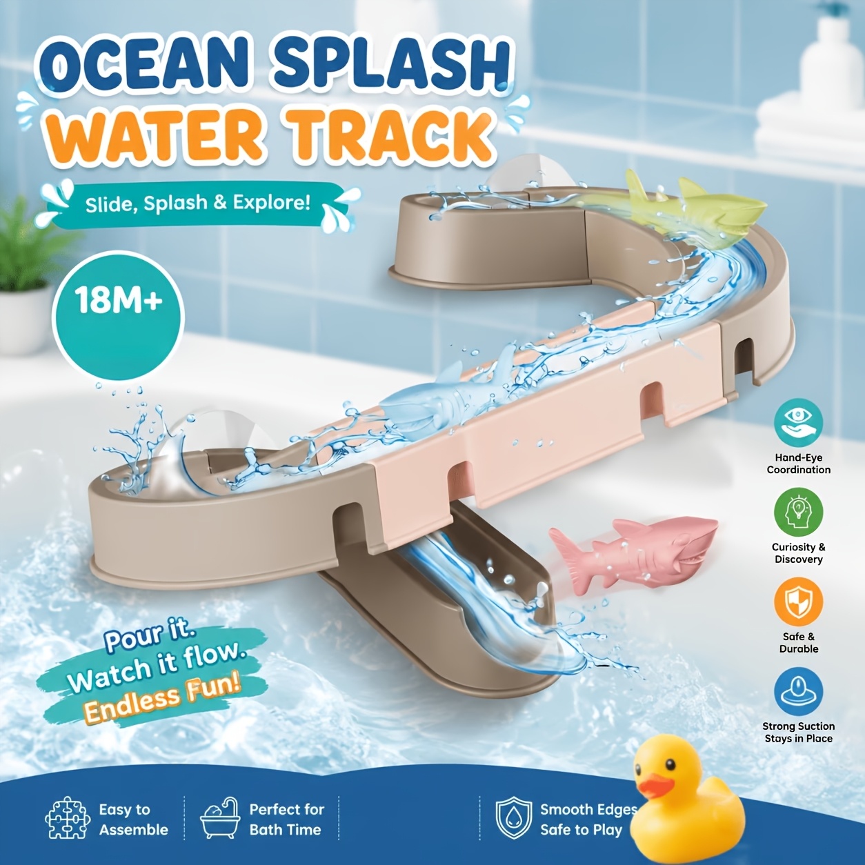 Bathroom Bathtub Toy Set with Assembled Track Water Shark