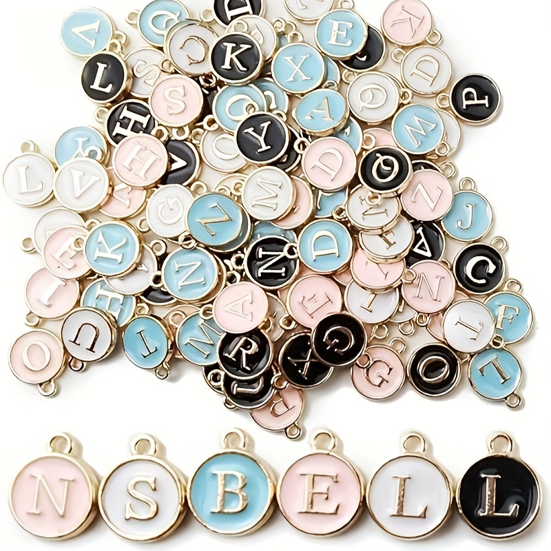 E-shop 50 Stück Alphabet Buchstaben - Anhänger für DIY Schmuckherstellung - Initialen & Armband & Halsketten Perlen mit Groß- Kleinbuchstaben (, Rosa,