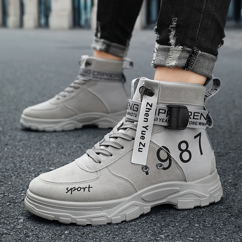 1 Par de Botas de Senderismo para Hombre - Beige y Negro, Sintéticas Duraderas, Suela Antideslizante, Soporte de Tobillo con Cordones para Uso al Aire Libre, Casual y Urbano - Regalo Perfecto para Cumpleaños y Navidad, Equipo de Senderismo, Calzado de Moda, Calzado Moderno de Calle, Calzado Antideslizante