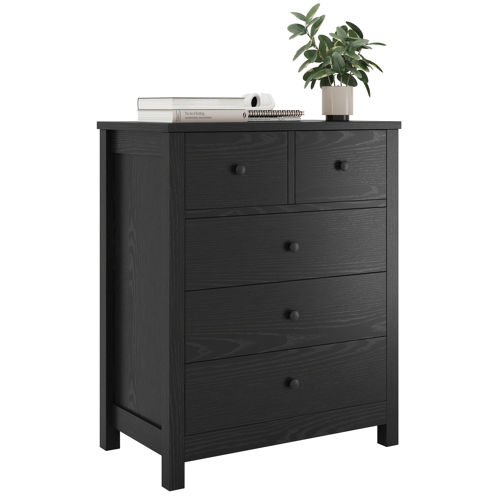 

Small Heavy Duty 5-drawer Chest Dresser With Round Shape Handle - Solid Structure Storage Organizers For Bedroom And Entryway In Black