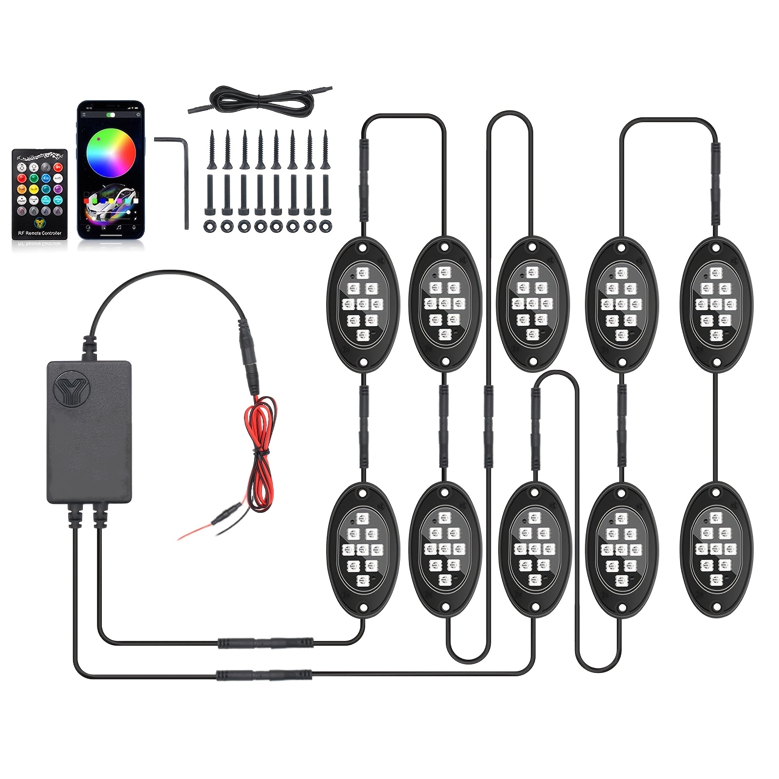 TEMU 10pcs Upgraded Rgb Led Kit, Multicolor Underglow Kit For With Control , For Utv Atv Suv Accessory, Without Battery