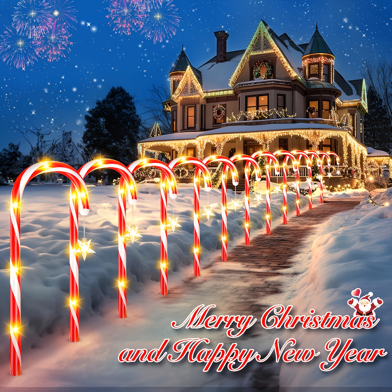 TEMU 12 Pack Solar Candy Cane Lights Christmas Yard Decorations Outside With 10 And Bright 72 Led, 28ft Solar Christmas Pathway Lights, Garden Decor,