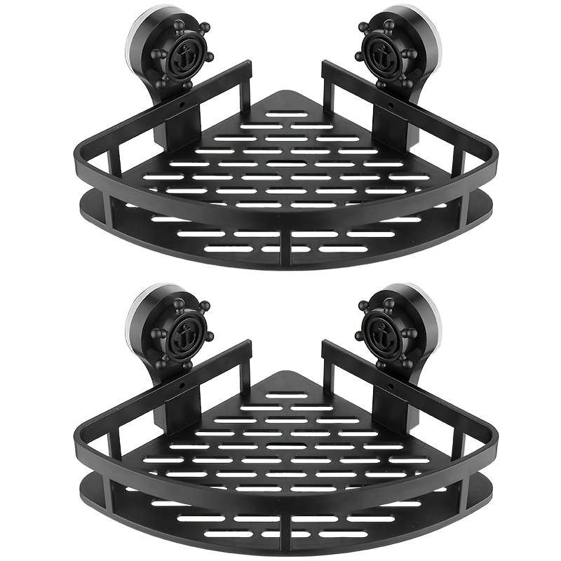 item picture 2pcs   suction cup shower shelf no drilling required large capacity triangular plastic shelves for bathroom and kitchen storage sturdy wall mounted organizer for makeup toiletries and essentials extra suction cup included