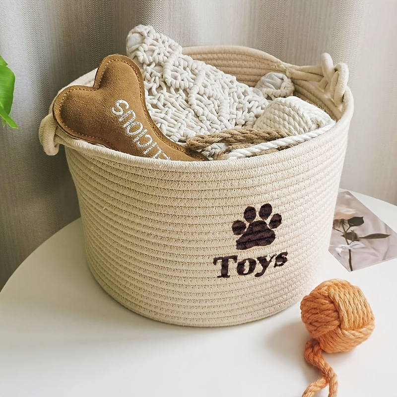 Image of Woven Storage Basket Paw Print Design, Toy Storage Basket Large Stacked, Living Room Snack Storage Basket Light, Suitable For Decoration/additions And Storage Basket, Valentine's Day/easter Gifts