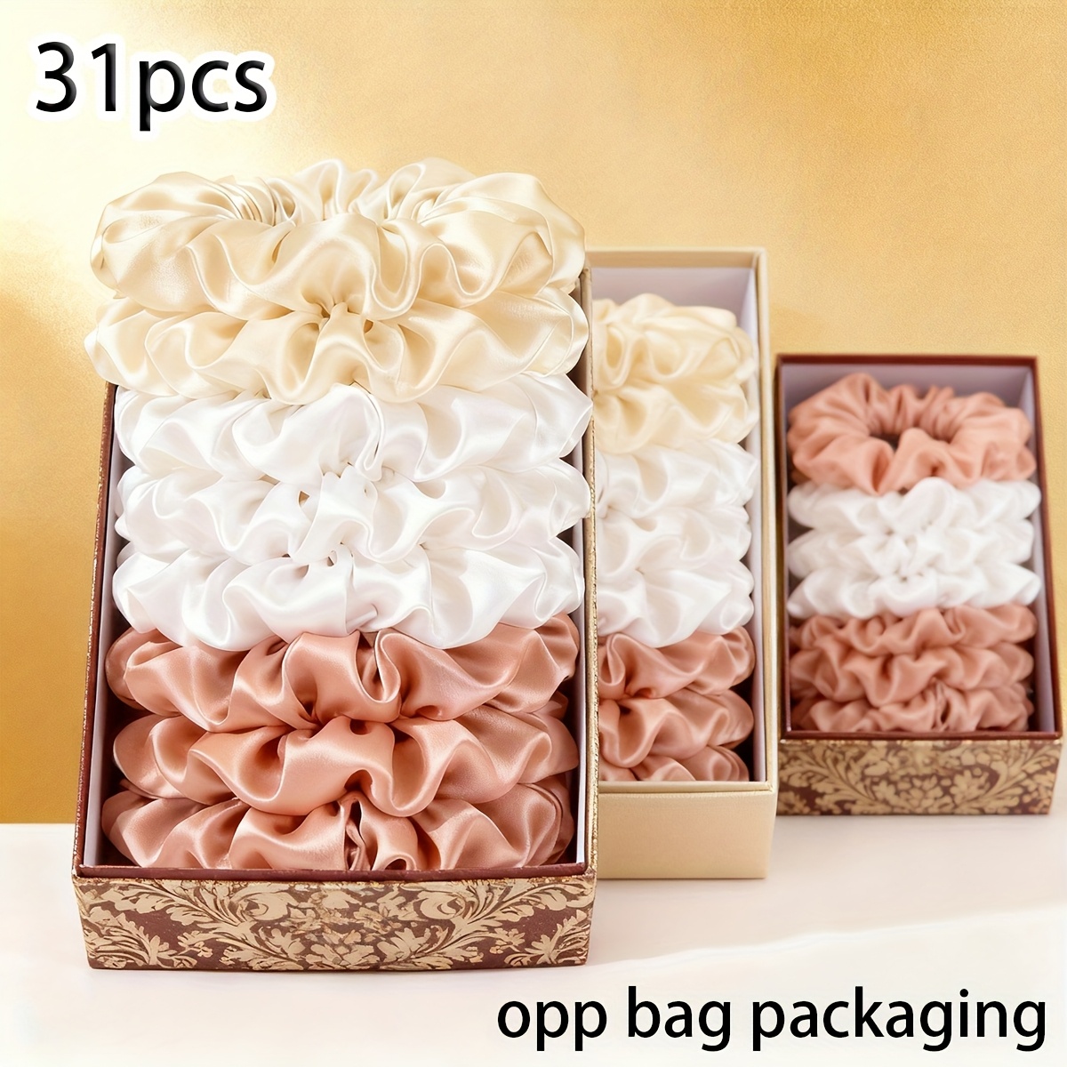 TEMU Ensemble de 31 grandes élastiques à cheveux style bohème | Couleurs aléatoires (Blanc, Beige, Or Rose) pour les quotidiens, les fêtes , la