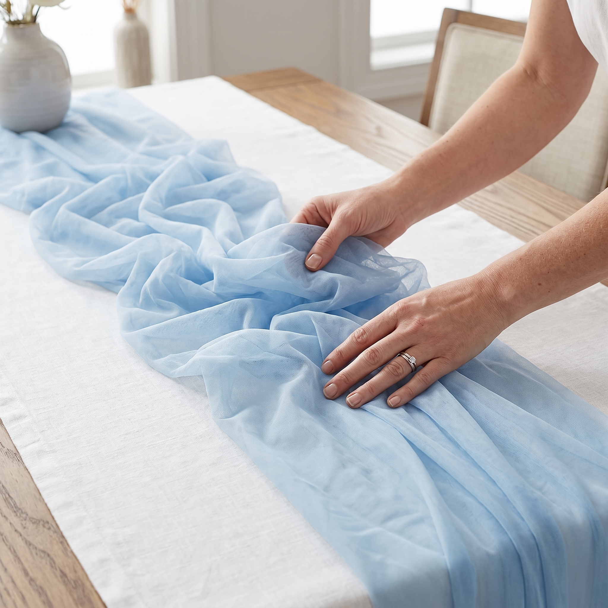 TEMU Runner da in tulle cielo 1 pz, Runner da in rete di chiffon, per decorazioni eleganti da a ricevimenti di nozze, addii al nubilato, feste di