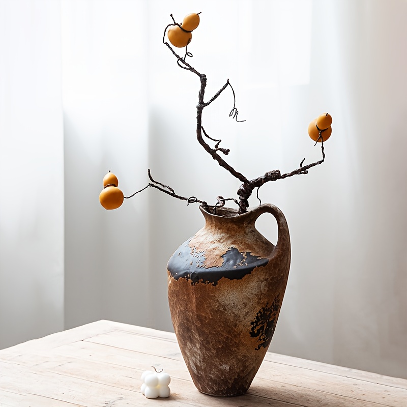 Vintage Ceramic Vase with Handle Design, High-Quality Durable Ceramic for Home/Office Decor, Table Centerpiece, Holiday/Christmas/Birthday/Housewarming Gift, Battery-Free and Easy to Maintain, Versatile Neutral Decor Suitable for Any Room