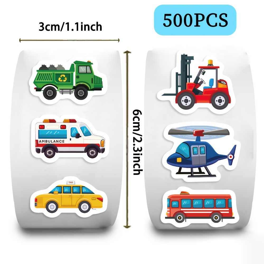 Image of 500pcs Truck Vehicle Roll Stickers Tractors Fire Trucks Boats And Airplanes Scrapbooking Coffee Phone Art Picture Sticker, Suitable For Tablets And Laptops.