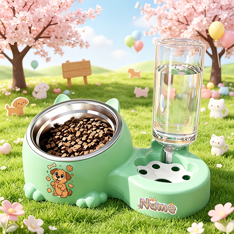 Puppy Animal Series Pet Dual Bowl Feeder with Automatic Water Dispenser