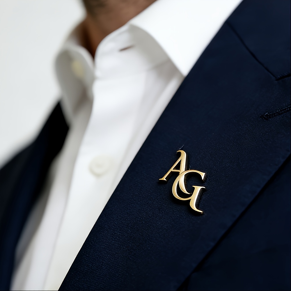 TEMU Custom Initials Brooch, 304 Stainless Steel Personalized Letter Brooch For Women And Men, Shirt And Suit Badge, Wedding Gift, Fashion Accessory,