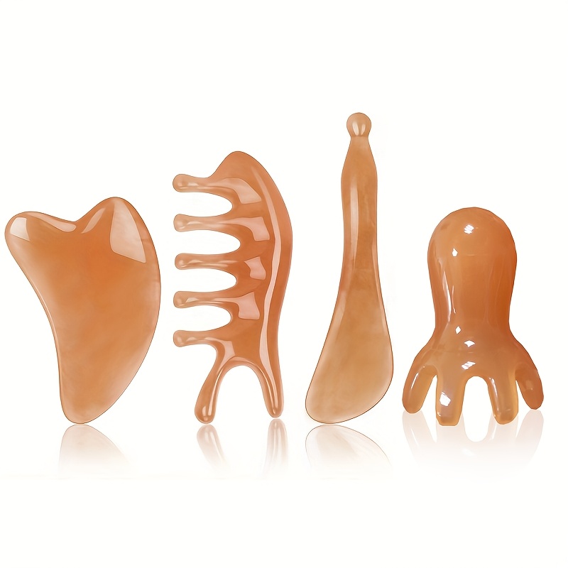 

Ensemble de 4 Peignes de Massage - Planches de Gua Sha pour la Relaxation Musculaire & Corporel, Plastique Parfum