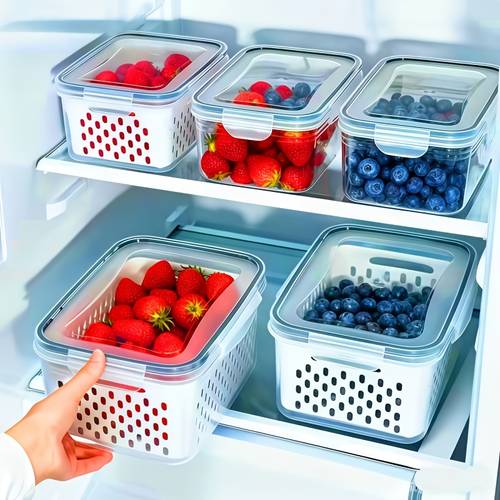 6pcs set large capacity fruit storage containers for fridge with removable colander airtight food storage container dishwasher safe produce saver for refrigerator keep berry 3 boxes 3 drain baskets