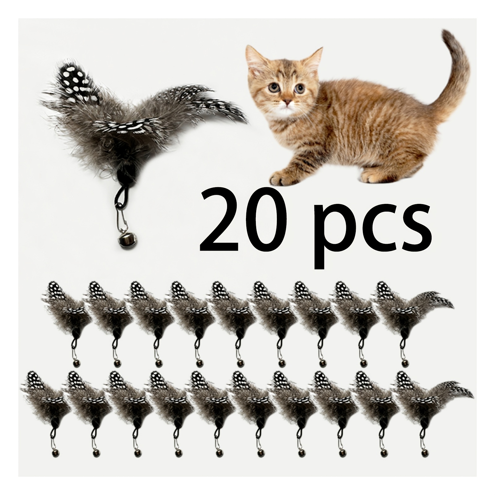 TEMU 20pcs Feather Cat Wand Replacement Heads With Metal Bells, Clasp Design For Easy Replacement