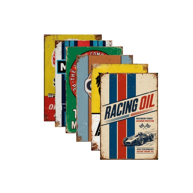 TEMU 6pcs Vintage Metal Signs Compatible For Man Cave - Classic Car & Station Logos Retro Garage Posters, Wall Suitable For Garage, Workshop, For Man