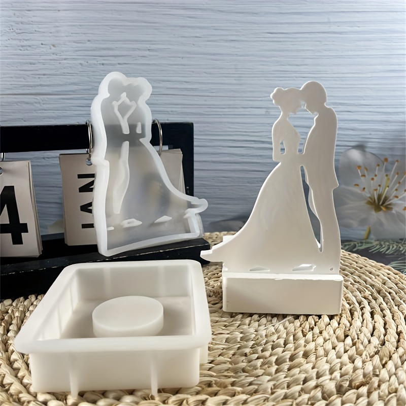 

1pc Silicone Wedding Dress Mold For Men And Women, High-quality Diy Candle Holder Decorative Epoxy Resin Casting, Irregular Shape Home Decoration Mold - S0259, Silicone Resin Molds