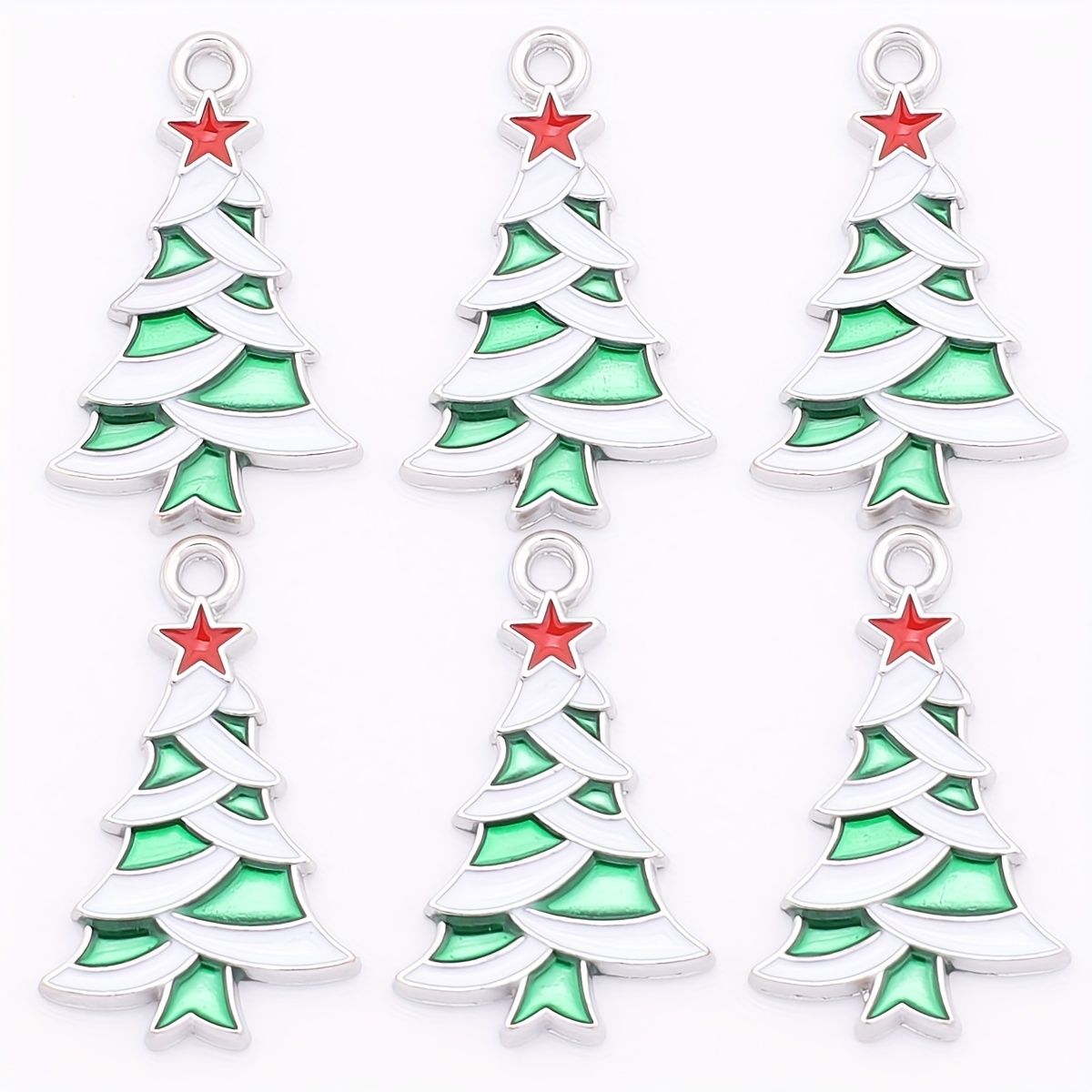 Image of 10pcs Of Christmas Star Tree Pendants, Alloy Pendants For Earrings, Handmade Bracelet, Keychain, Necklace, Bag Making Additions, Jewelry Tail Chain Making, Jewelry Crafting, Holiday Decoration Making