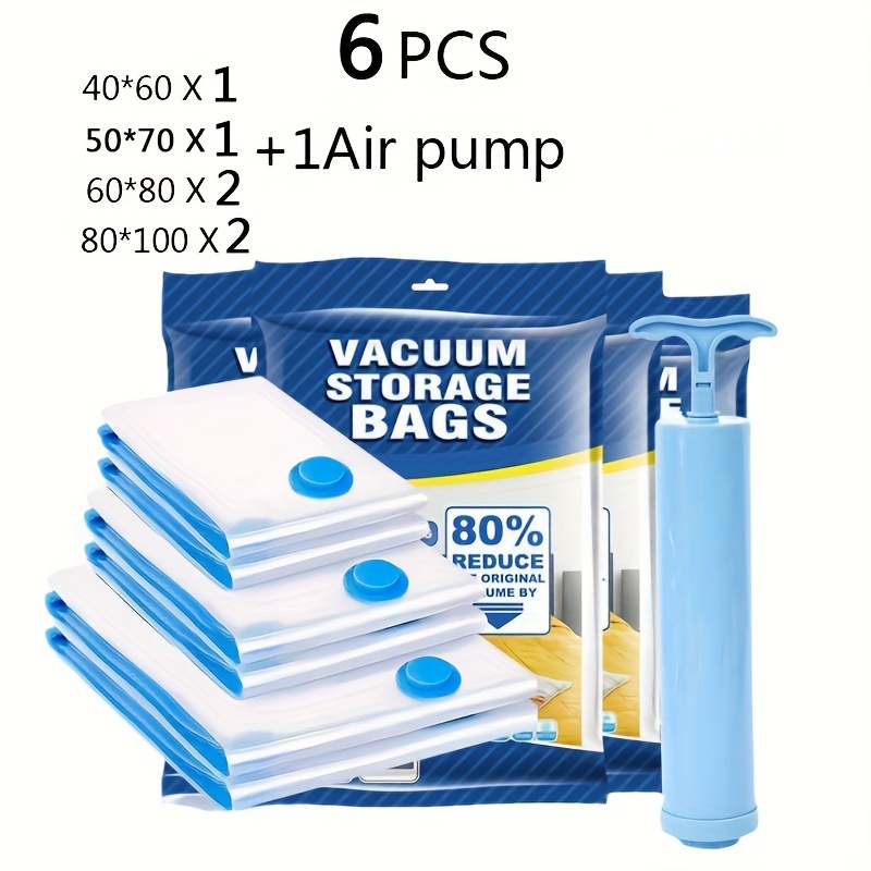 

6pcs Vacuum Compression Bag With Manual Pump, Dustproof Moving Bag, Clothes Storage Organizer Packaging Cubes