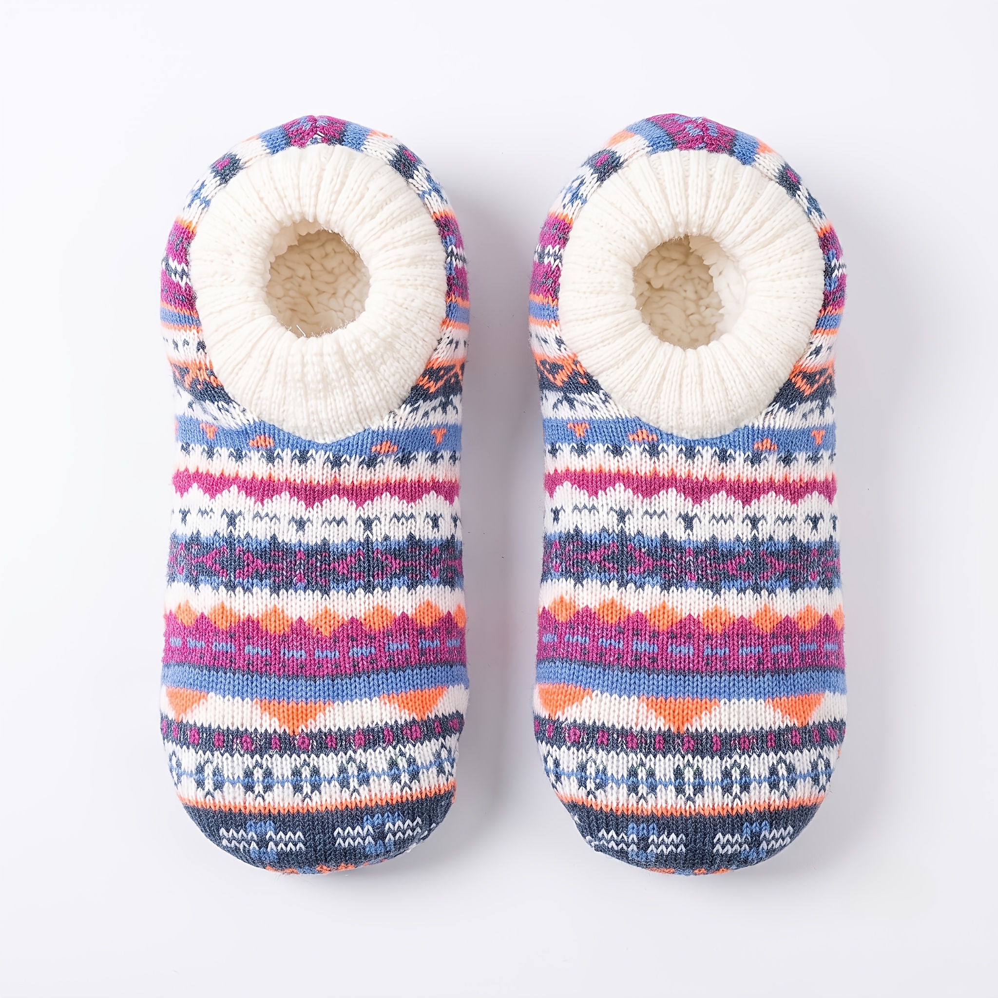 TEMU 1 Pairs Women's Leopard Print Slipper Socks, Fuzzy Socks With Grippers, Thick Warm Indoor Socks For Lounge & Relax, Women Shoes