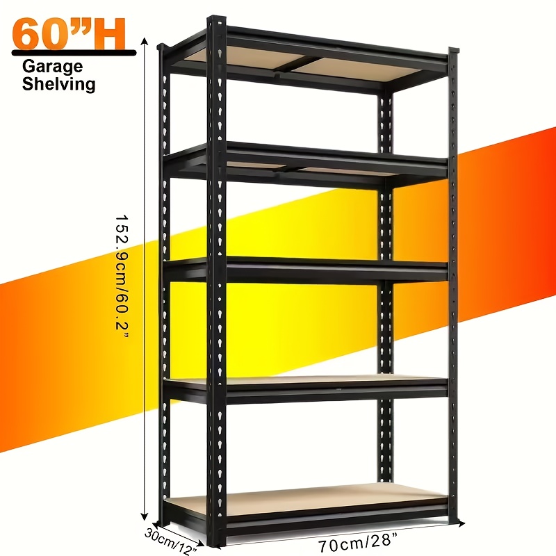TEMU [heavy Duty Shelving] Heavy Duty 5 Tier 2000lbs Metal Shelving Units | 72" Garage Shelving Storage Shelves, Adjustable Metal Shelving Unit For
