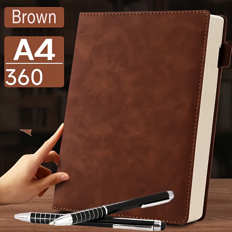 TEMU Personalized Faux Leather Bound A4 Notebook - Custom Logo And Name, Thick Durable Cover, Includes Random 2 Pens, Multiple Colors Suitable For