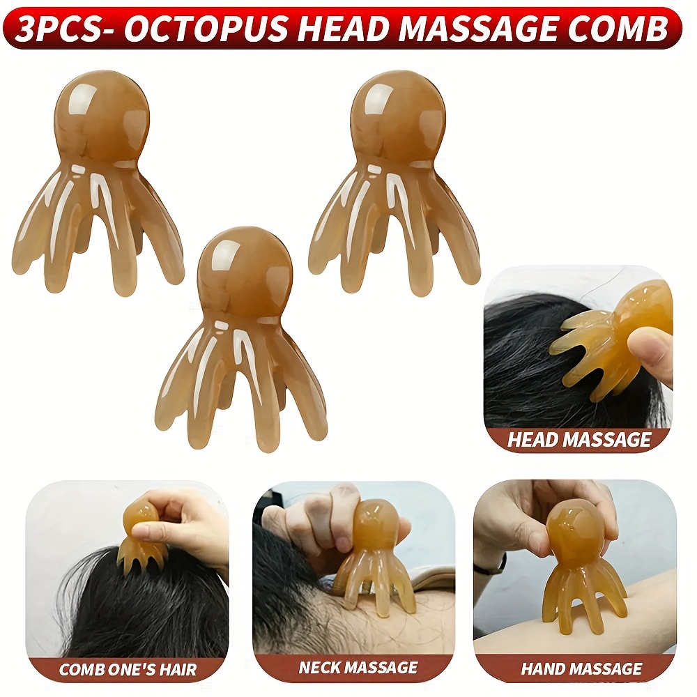 1pc/3pcs/6pcspcs Handheld Octopus Head Massage Comb - Transparent Plastic Scalp Tool, Manual Massage Device For Meridian And Head Relaxation