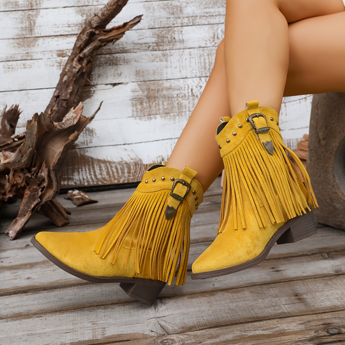 yellow boots sold on Temu United States