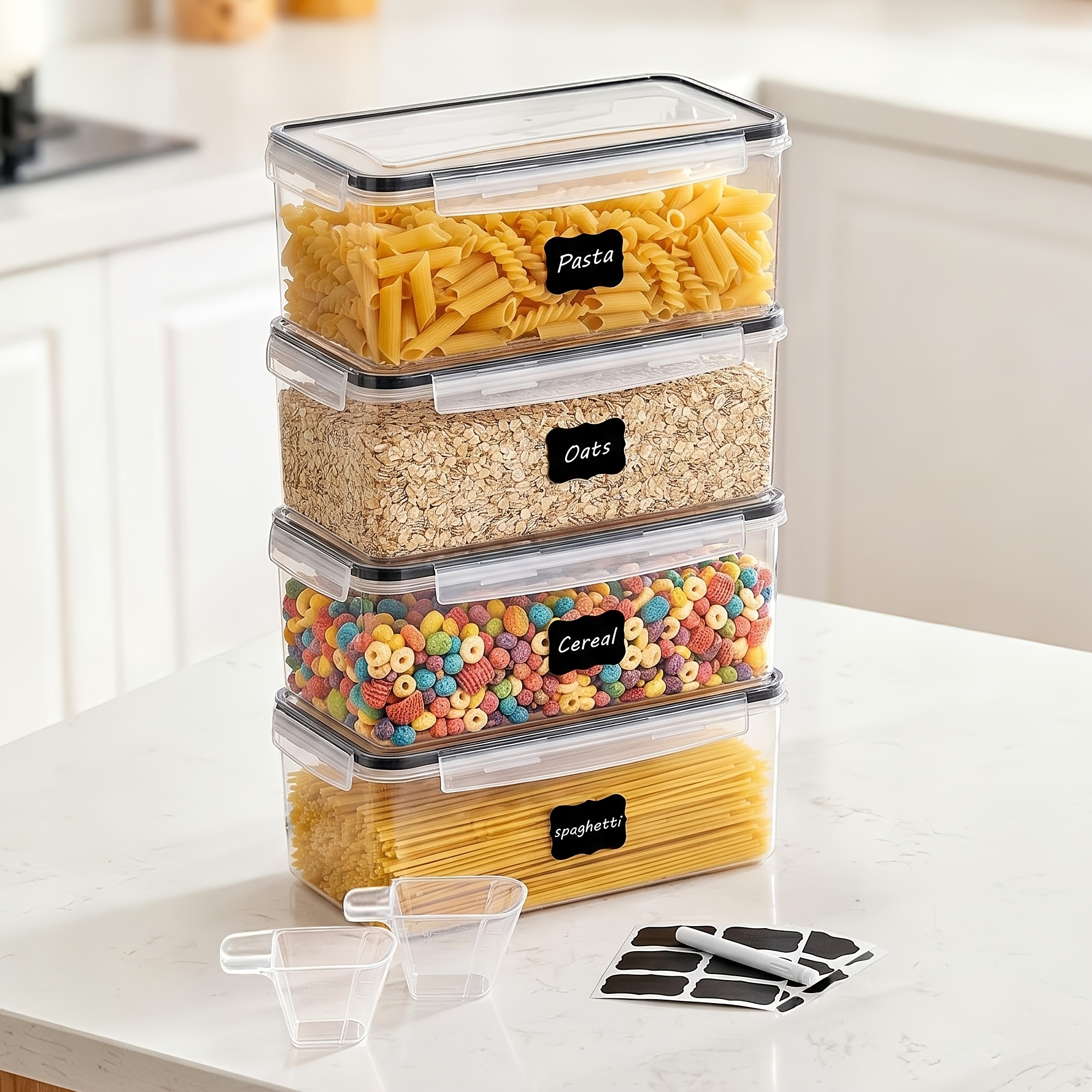 TEMU Airtight Food Storage Containers With Lids 4pcs Set 3.2l, , Plastic Spaghetti Canisters For Pasta Organizer, Bpa Free Air Tight Kitchen Pantry