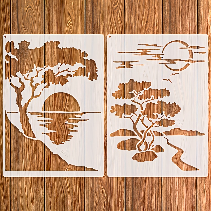 TEMU Pochoirs réutilisables de naturels pour peinture - Modèles à l'échelle avec d'arbre, , lune et , 8,3×11,7 pouces pour peintures murales,
