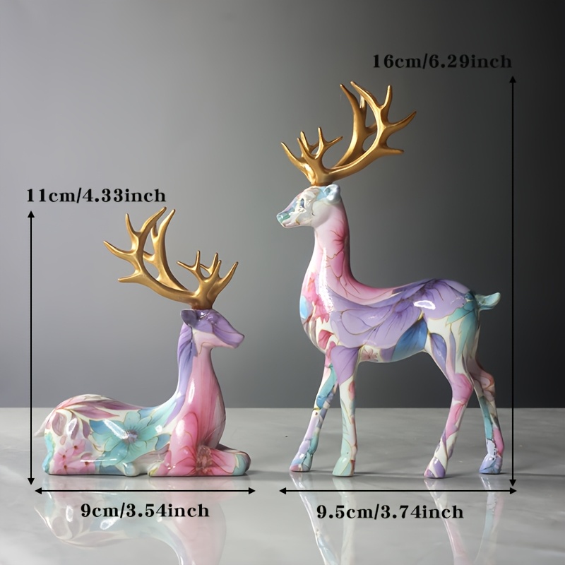 TEMU Figurines , lot de 2 petites statuettes d'ornement, statues d'élans florales par transfert à , décoration de léger pour salon, cadeau de Noël,