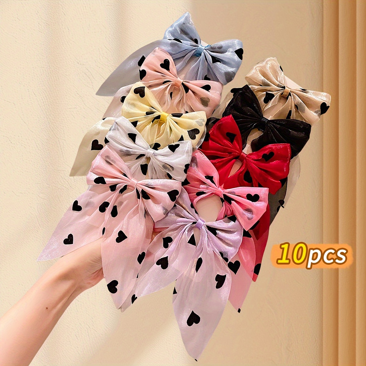 

10-pack Polyester Bow Hair Clips, Cute , Woven Hair Accessories For Teens,