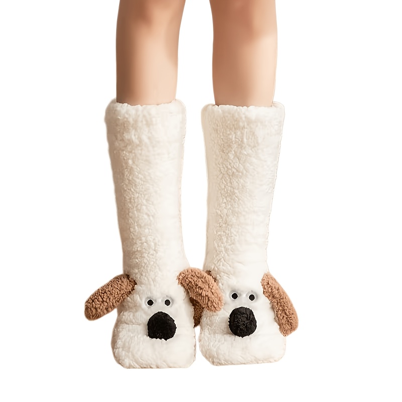 TEMU 1 Pair Of Super Thick Cozy Floor Socks For Watching Shows, Women's Autumn/winter, -lined And Extra Warm, Cute All-purpose Home Long Socks
