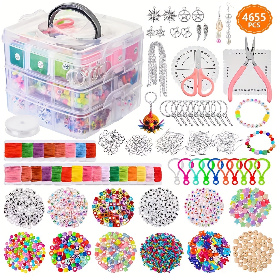 

4655pcs Diy Jewelry Making Kit With Acrylic & Glass Seed Beads, Fashion Letter & Pearl Beads, Plier Accessories - Ideal For Earrings, Bracelets, Necklaces | Fairy Theme, Beading Style, No Power Needed