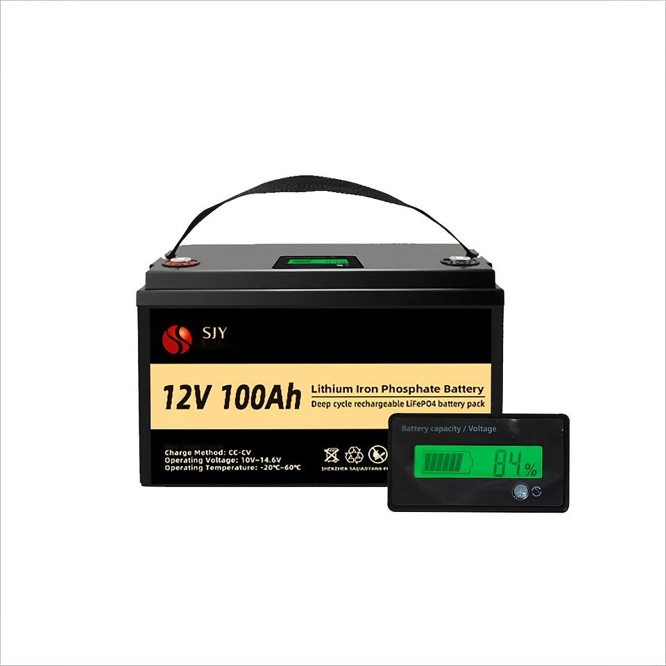 TEMU Lifepo4 Battery 12v 100ah Battery Bms With Lcd And Charger For Rv