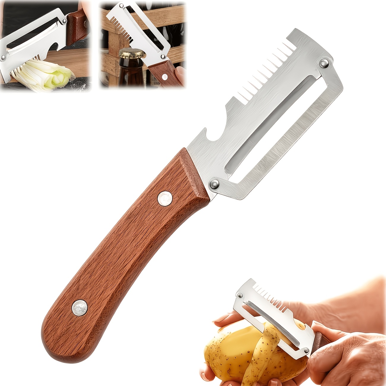 heavy duty stainless steel vegetable peeler and slicer with   cutter ergonomic anti slip wooden handle   purpose cutting onion flower cutter kitchen