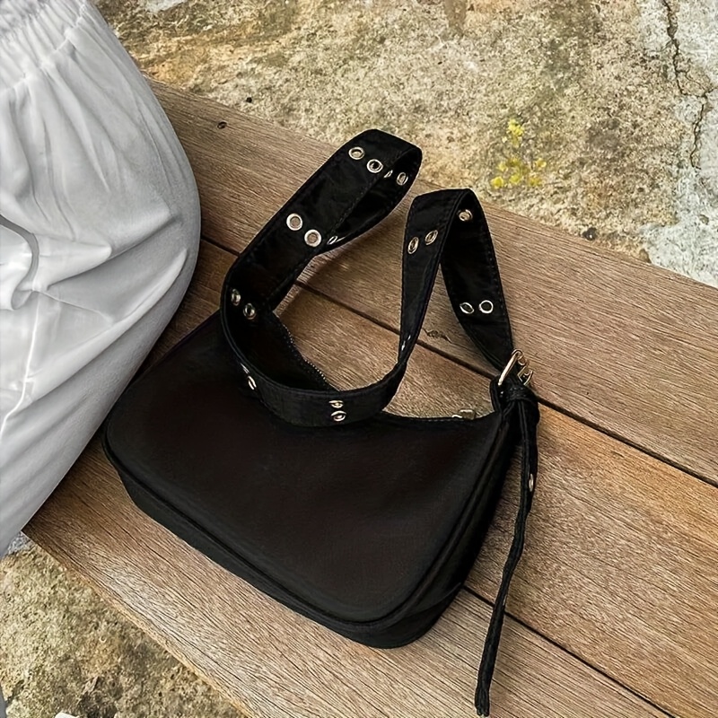 E-shop Modische Damen-Umhängetasche - Verstellbarer Gurt, Doppelverschluss-Design, Reißverschluss, Langlebiges Nylonmaterial - Stilvolle Schwarze
