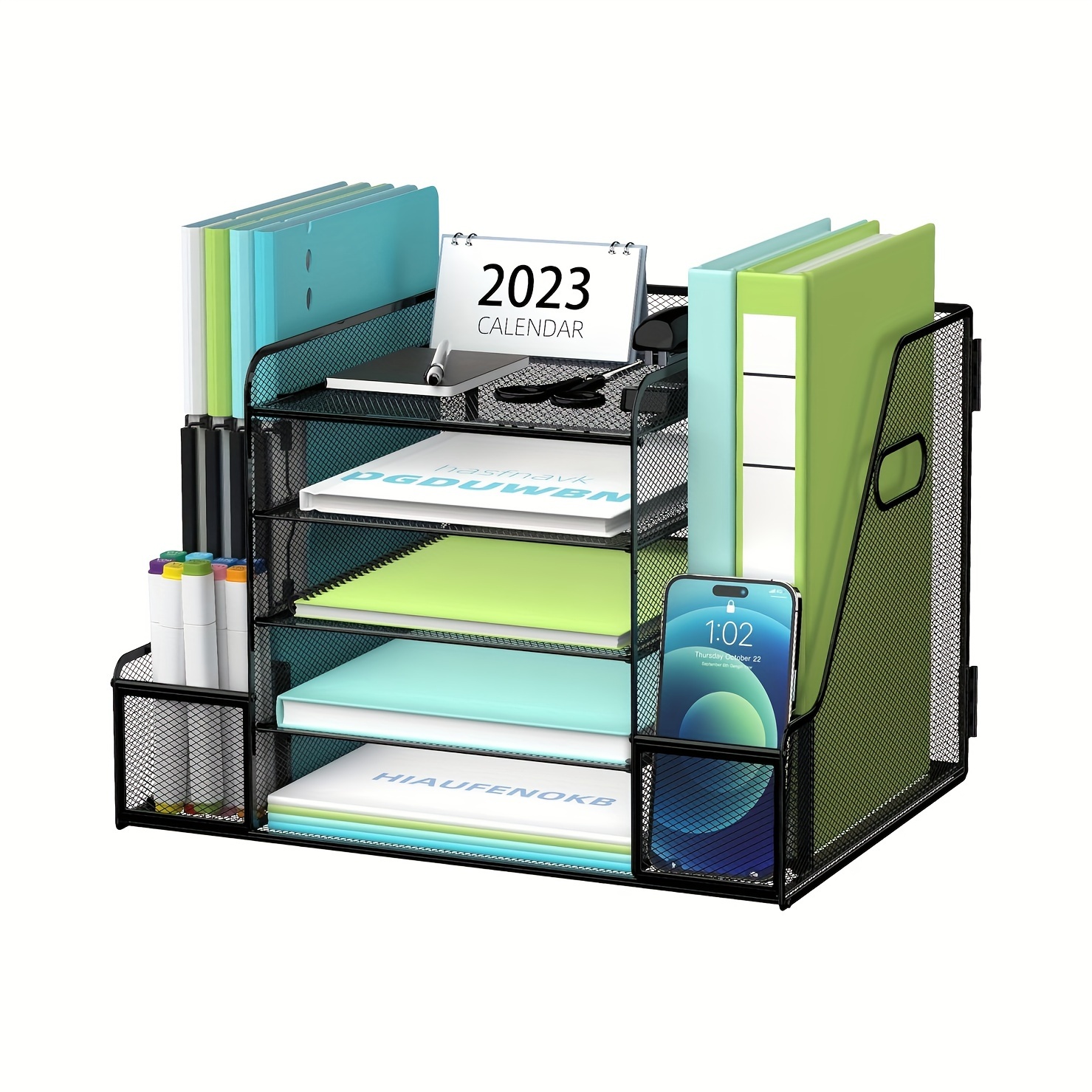 

Mesh Desk Organizer With File Holder, 5-tier Paper Letter Tray Organizer With Magazine Holder, Desktop Storage And Storage Office Supplies Home Or School