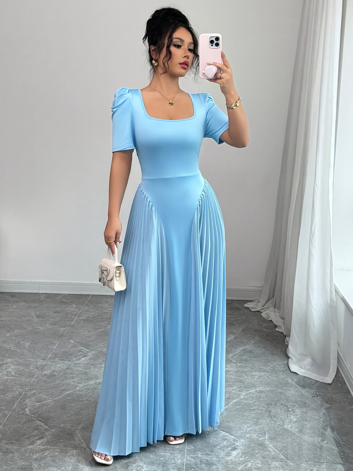light blue bridesmaid dresses with sleeves sold on Temu New Zealand