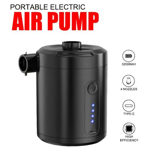 5200mah indicator light displays air pump 4 nozzles c charging suitable for air cushion swimming float surfboard camping click stop and overvoltage protection ultra portable electric pump