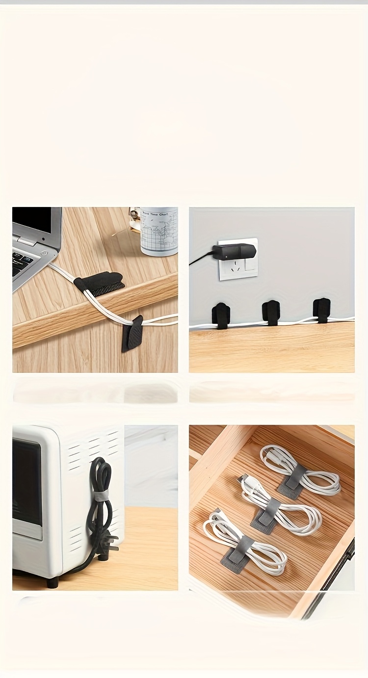 20/50/100pcs of Black And White Data Cable Organizers, Power Strip Cable Holders, Charging Line Fixers, And Self-Adhesive Ties for Cable Management