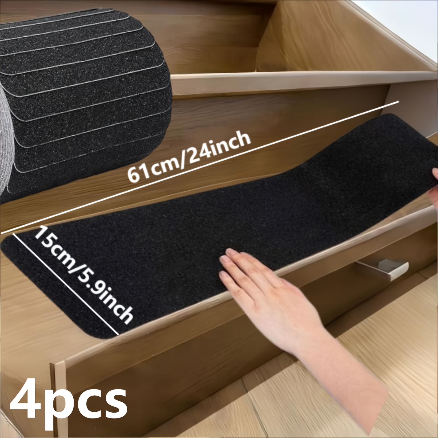 TEMU Anti-slip Stair Treads, 80-grit Rubber Grip Tape 6x24 Inch For Outdoor Stairs, Skateboard Grip Tape, Deck Traction Strips, Waterproof Tape For